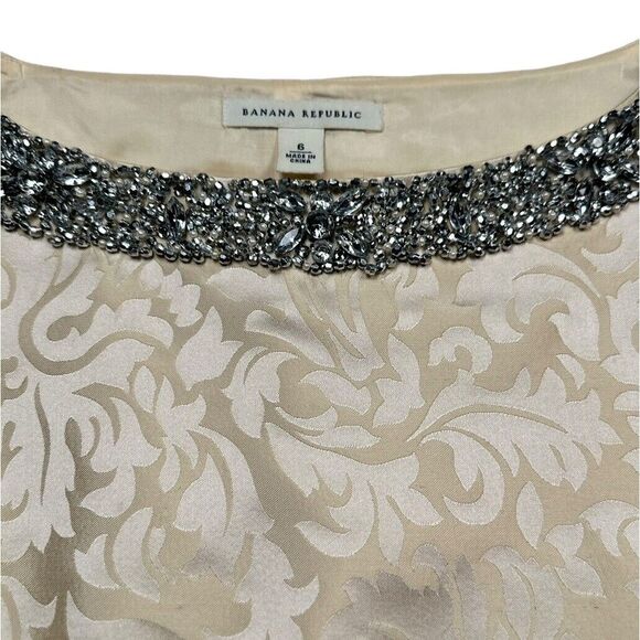 Banana Republic Sz 6 Sleeveless Gold Floral Silk Chiffon Dress Sequin Collar - Picture 1 of 11